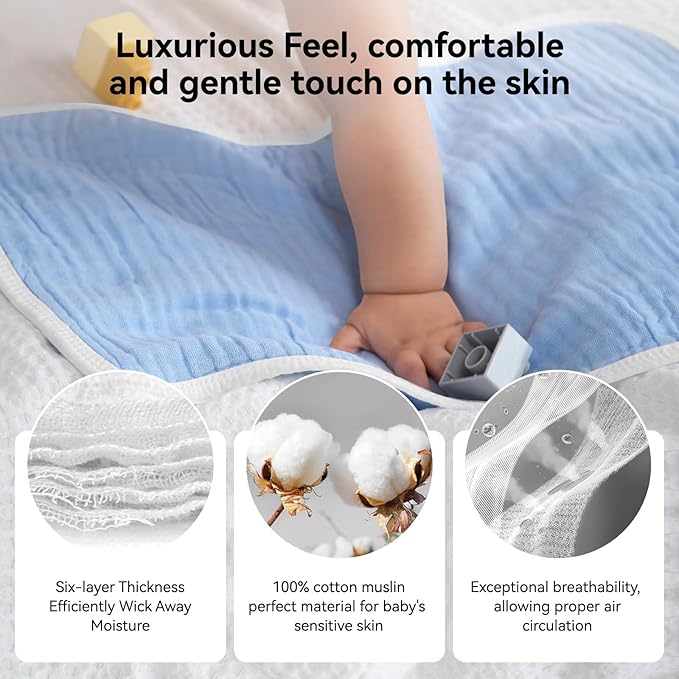 Synrroe Burp Cloths Large, Muslin Burp Cloths for Baby Girls and Boys, Pack of 4 Extra Absorbent and Soft Muslin, 6 Layers 20 by 10 Inches 100% Cotton (4 Color Mix 4 Pack)