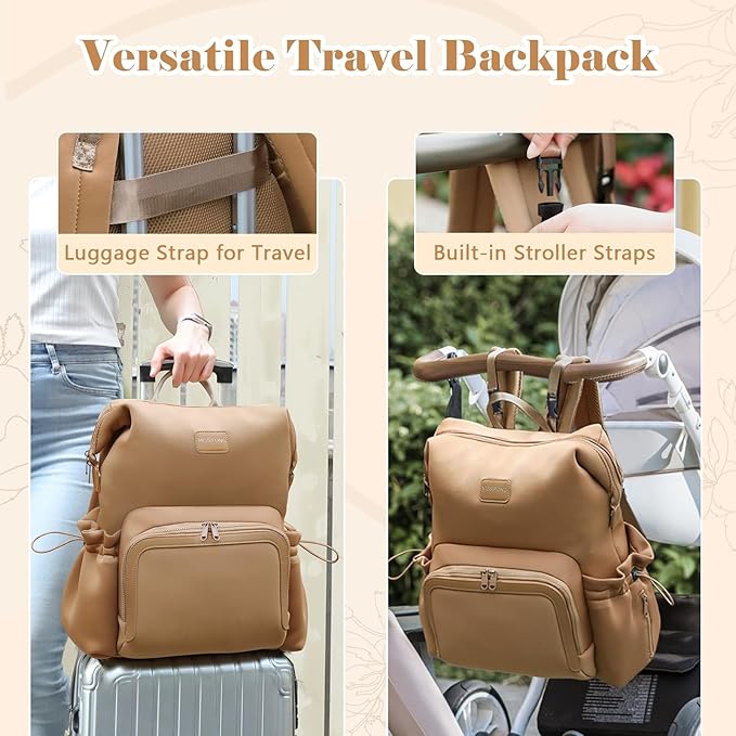 miss fong Diaper Bag Backpack - Baby Diaper Bag Neoprene Bag Large Capacity Neoprene Backpack with Diaper Changing Pad Pañaleras Para Bebe Baby Bag with 12 Pockets for Mom & Dad -Brown