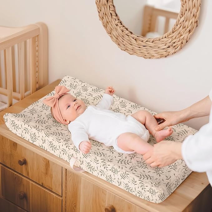 lulumoon Muslin Changing Pad Cover: 2-Pack Soft Breathable Cotton Boho Leaf Print for Baby Girls Boys- Nursery & Baby Shower