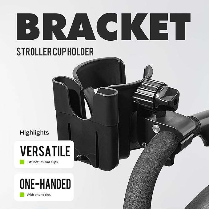 Li & Zhao Universal Stroller Cup Holder - 2-in-1 Wheelchair Cup Holder Adjustable Bike Drink Holder with Phone Holder Accessories for Rollator,Bike,Scooter,Walker(Black)