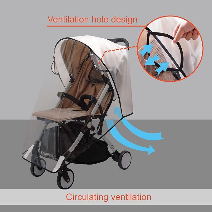 Bemece Universal Stroller Rain Cover - Waterproof Windproof Travel Weather Shield Thick & Durable Protect from Dust and Snow with Breathable Ventilation Mesh Clear Visibility Baby Travel Accessories