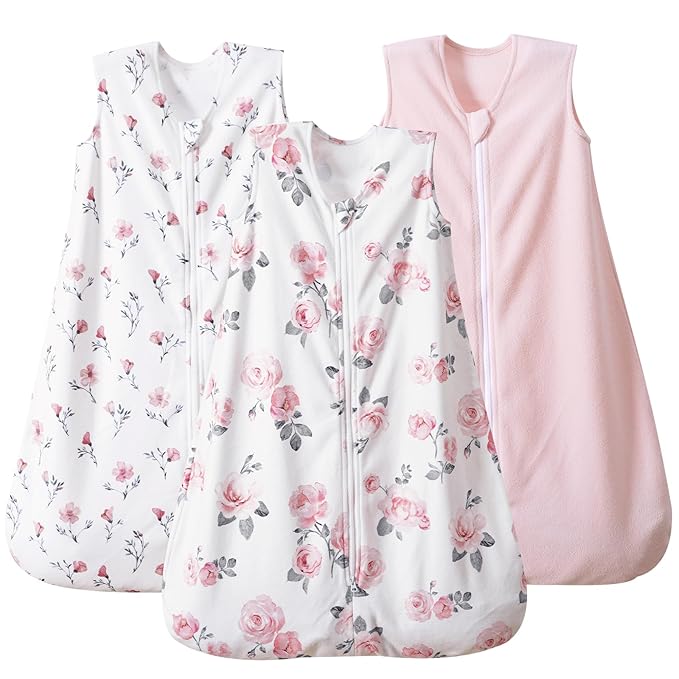 PHF 3 Pack Warm Micro-Fleece Baby Sleep Sack 18-24 Months, Soft Baby Wearable Blanket, 2-Way Zipper Sleeping Bags, Comfy Toddler Sleeping Sack for Girls, X-Large Size, Floral