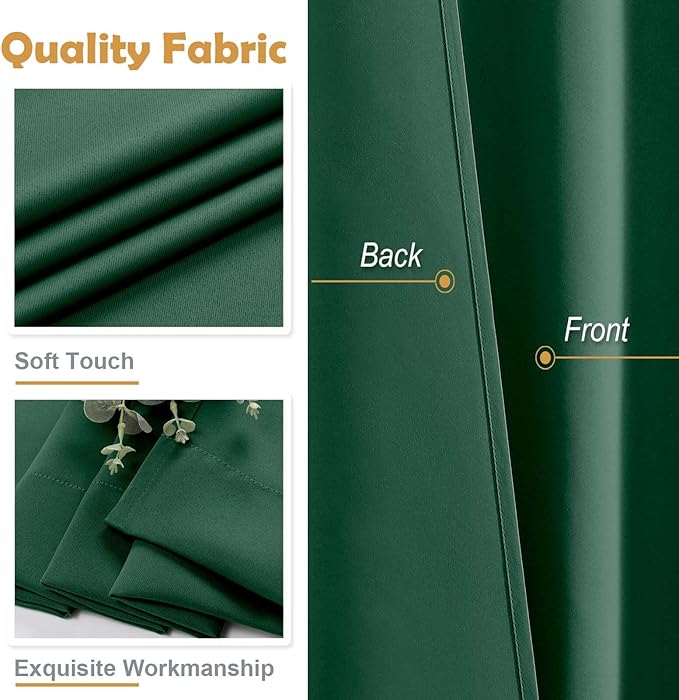 Aiyufeng Ever Green Short Blackout Curtains for Bedroom 45 Inches Long 2 Panels Set, Solid Thermal Insulated, Energy Saving Window Treatment Curtains Blackout Drapes, W40 x L45 Inch, Ever Green