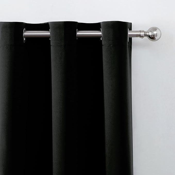 LEMOMO 100% Blackout Curtains 52 x 95 Inch/Black Curtains 2 Panels with Black Lining Room Darkening Thermal Insulated Bedroom Curtains