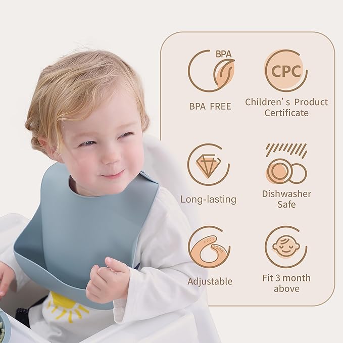 Moonkie Silicone Baby Bibs Set of 2, BPA Free Waterproof Baby Bibs for Eating, Soft Adjustable Silicone Bibs for Babies 6-12 Months, Toddler Bibs with Pocket Food Catcher (Shifting Sand/Burlwood)