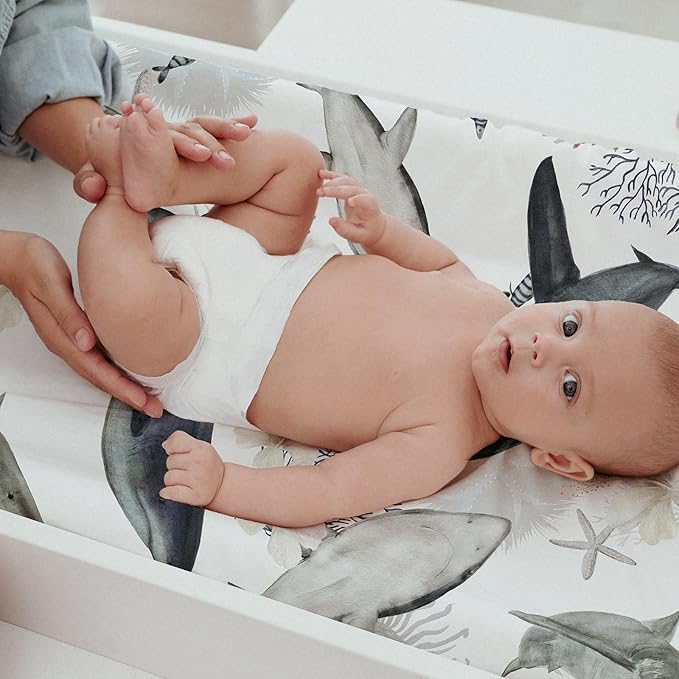 Gllquen Baby Bassinet Sheets Set 2-Pack, Breathable Cozy Bassinet Fitted Sheet Universal Fit Standard Mattress Oval Rectangle Cradle Baby Sheets for Baby Boy Girls Unisex 32"x16" (Sea Turtle)