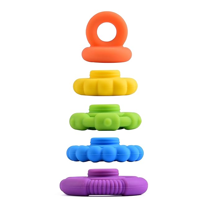 Stacking Baby Teether Toy - Sensory Silicone Teething Rings for Babies – Promote Motor Skills-Premium Food Grade Silicone Rainbow Colors - BPA Free