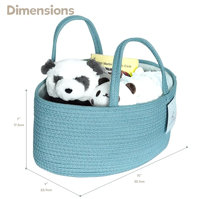 luxury little Diaper Caddy Organizer, Large Cotton Rope Nursery Baby Basket, Changing Table Organizer for Baby Diaper Storage, Portable Car Organizer Removable Divider (Lake Blue, Large)