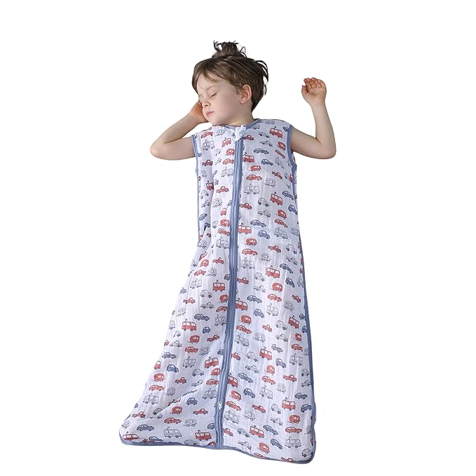 TADO MUSLIN Baby Sleep Sack 2-4 T Baby Wearable Blanket 100% Organic Cotton 0.5 TOG Toddler Sleep Sacks 2- Way Zipper Soft 4 Layers Muslin 2T 3T 4T Car