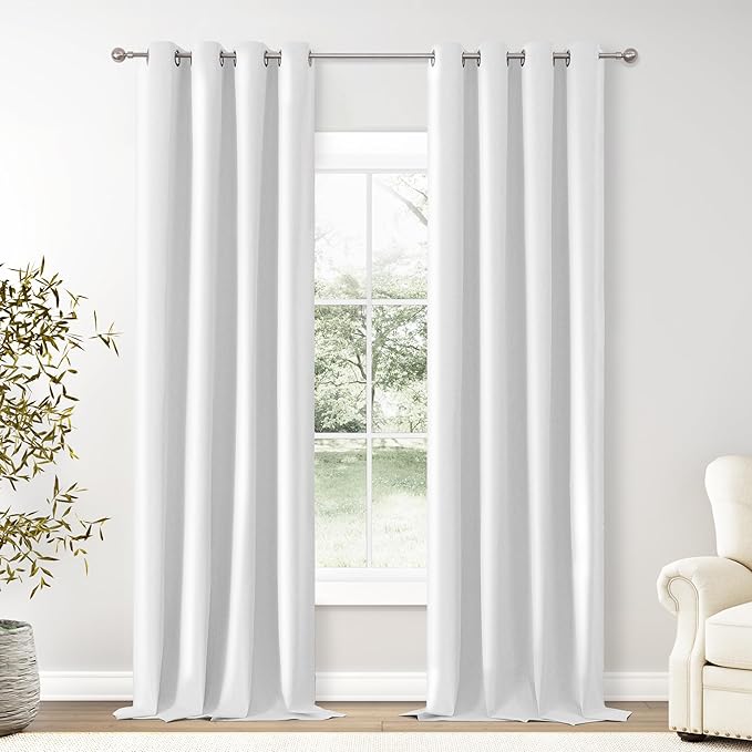 ChrisDowa 100% Blackout Pure White Solid Curtains 102 Inches Long 2 Panels for Bedroom Living Room,Farmhouse Room Darkening Thermal Insulated Soundproof Grommet Top Window Treatment Drapes,52x102