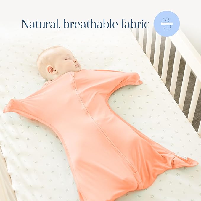 SleepingBaby Bamboo Zipadee-Zip Transition Swaddle – EverSoft Wearable Blanket with Two-Way Zipper for Easy Diaper Changes, Medium 6-12 months, Peach Fuzz