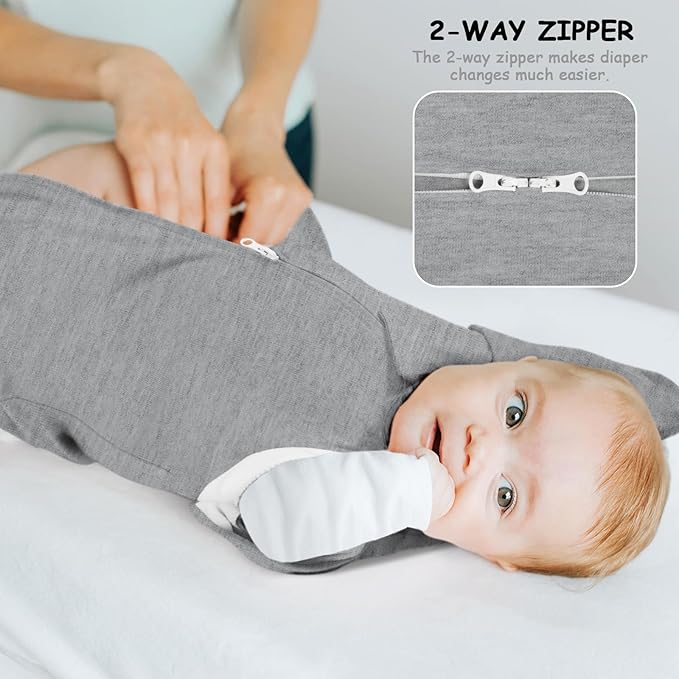 MEXXI Swaddle Baby Sleep Sack with Arms Up, Baby Transitional Swaddle with Double Zipper, 0.5 TOG, 13-19 lbs, M