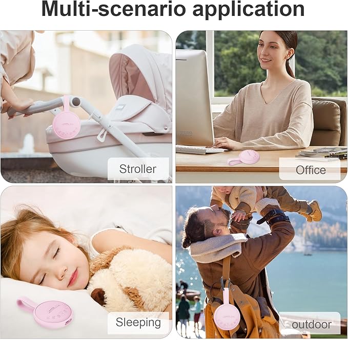 White Noise Sound Machine for Sleeping Adults & Baby, Portable Noise Machine with 24 Soothing Sounds, Bluetooth 5.1, Battery Powered, 3 Timer Settings, Memory Function for Home, Office, Travel (Pink)