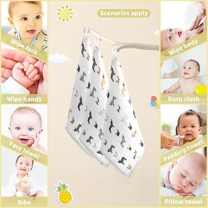 vvfelixl Baby Cotton Washcloths Different French Bulldog Infants Bath Towel for Unisex Puppy Face Towels for Newborn, Natural Baby Wipes Delicate Skin, 11.8 X 11.8 inch, one sizex5