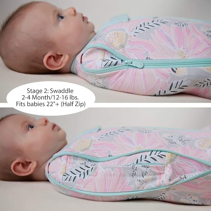 Woombie Grow with Me Baby Swaddle, Convertible Swaddle Fits 0-9 Months, Expands to Wearable Blanket for up to 18 Months, Elephants Pink
