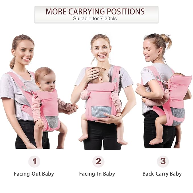 Baby Carrier Newborn to Toddler(7-30lbs), Toddler Carrier with Adjustable Shoulder Strap, Baby Holder Carrier with Breathable Mesh Fabric, Pink