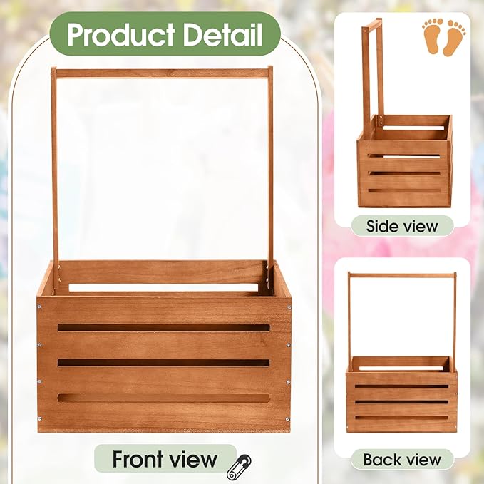 Barydat Wooden Baby Shower Crate Closet, Baby Basket with Handle, Personalized Basket Gifts, Easy Assembly Baskets for Newborn Boy Girl Welcome Gift for New Mom Parents(Brown)