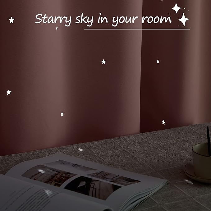 NICETOWN Blackout Kids Curtains for Baby's Room, 2 Panels Cutout Stars Romantic Starry Sky Space Theme Blackout Windows Curtains 63 inches Length, 52" Wide, Light Pink