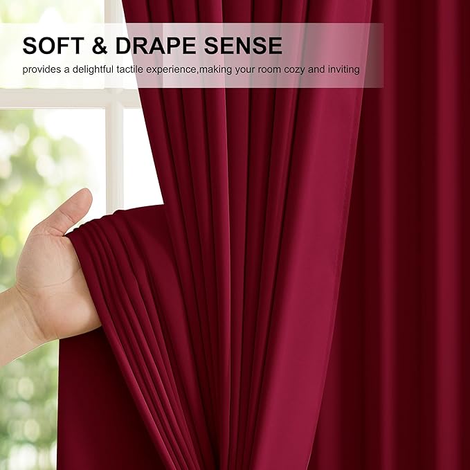 NICETOWN Wine Red 100% Blackout Window Curtain Panels, 52 x 84 Inches Cold & Full Light Blocking Thermal Insulated Draperies with Black Liner for Bedroom Nursery, Rod Pocket Style (2 Pieces)