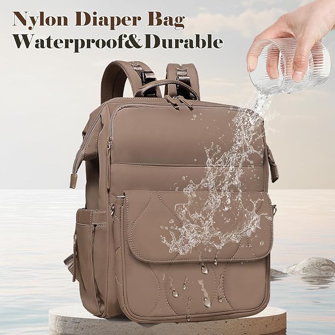 miss fong Diaper Bag Backpack - Baby Diaper Bag Travel Diaper Backpack with Diaper Changing Pad Large Capacity Baby Backpack with 12 Pockets for Mom & Dad -Brown