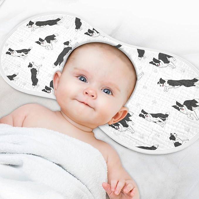 Qinllo 4 Pack Muslin Burp Cloths Collie Dog Paw White Cotton Baby Burp Cloths Extra Absorbent and Soft Burping Cloth for Newborn Babies Boys Girls 22x11 Inch