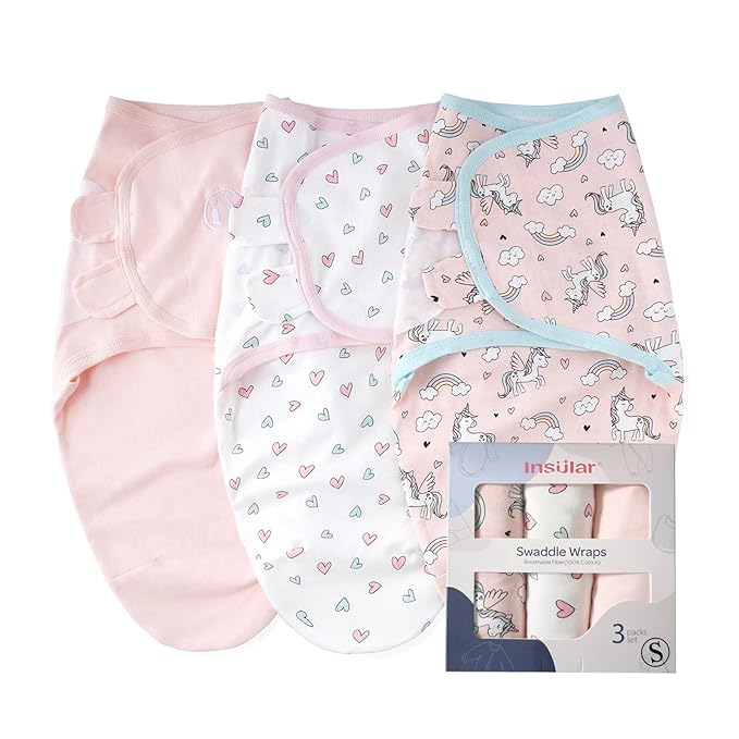 insular Baby Swaddle Wrap, Swaddle Blanket for Newborn and Infant, Adjustable Swaddling Set for Boy and Girl, Soft Cotton Baby Sleep Sack 3 Pack, Horse, Small(0-3 Month)