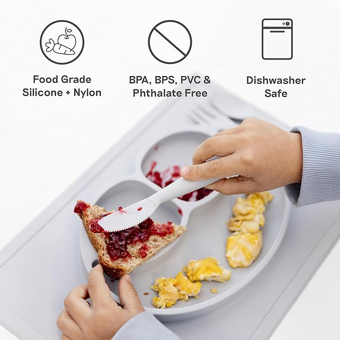 ezpz Happy Utensils - 24 Months+ (Coral) - BPA Free Toddler Utensils - Fork, Spoon and Knife for Toddlers and Preschoolers - For Self-Feeding Development