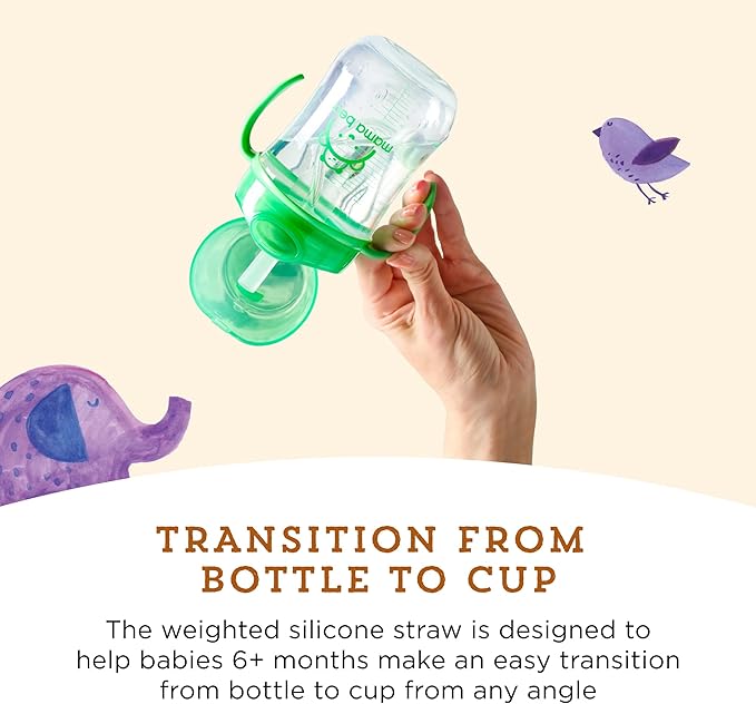 Mama Bear Sippy Cup, Silicone, 9 Ounces | Weighted Straw | Pack of 4 | Blue/Green