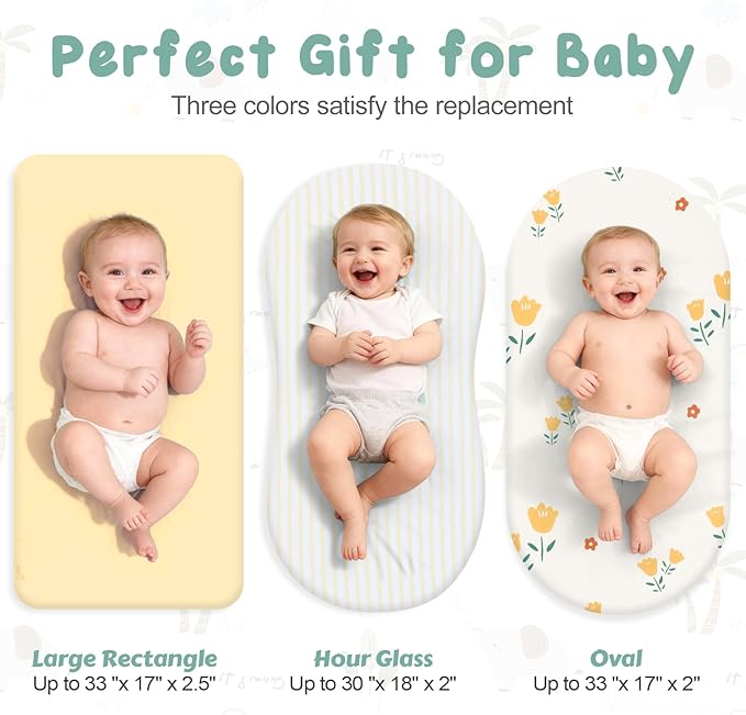 3 Pack Stretchy Bassinet Sheets - Universal Fit for Rectangle, Round, Oval, Hourglass Cradles & Moses Baskets - Soft Breathable Fitted Bassinet Sheets Set for Baby - Yellow & Flower