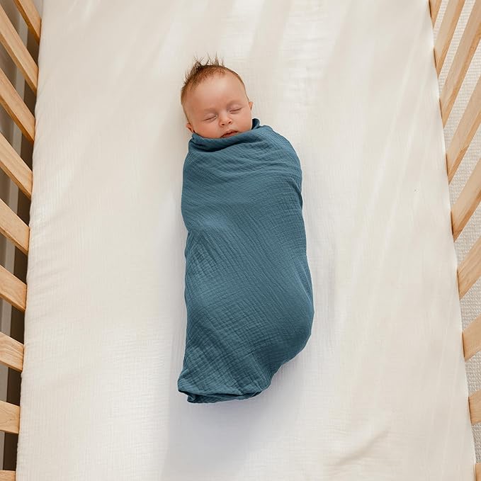 Comfy Cubs Muslin Swaddle Blankets Pack of 3, 42 x 42 Inch Soft 100% Cotton Baby Blanket Set, Large Wraps for Newborns - Self-Soothing Swaddles for Newborns - Neptune, Pacific Blue, Fern