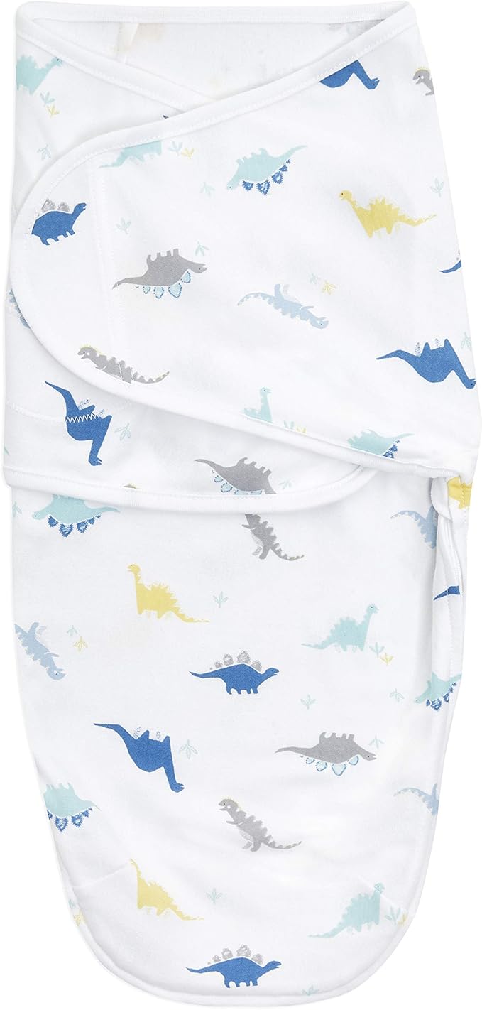aden + anais Essentials Easy Swaddle Wrap Quick Change with Bottom Zipper, Snug Cotton Knit Baby Wrap Swaddle Blanket for Newborns, TOG 1.0, 3-Pack, Dino-Rama, 0-3 Months, Small/Medium