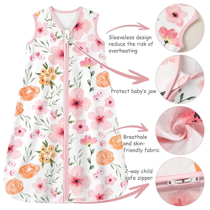 Looxii Baby Sleep Sack 0.5 TOG, 100% Cotton 3 Pack Wearable Blanket Baby Sleep Bag for Newborn Infant, 2-Way Zipper Lightweight Toddler Sleeping Sack 0-6 Months