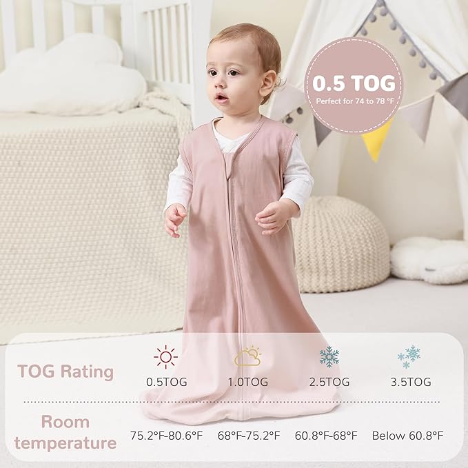 JELLYMONI Baby Sleep Sack 0-6 Months 100% Cotton Wearable Blanket, 0.5 TOG Soft Lightweight Toddler Sleeping Sack 3 Pack 2-Way Zipper Newborn Sleep Sacks