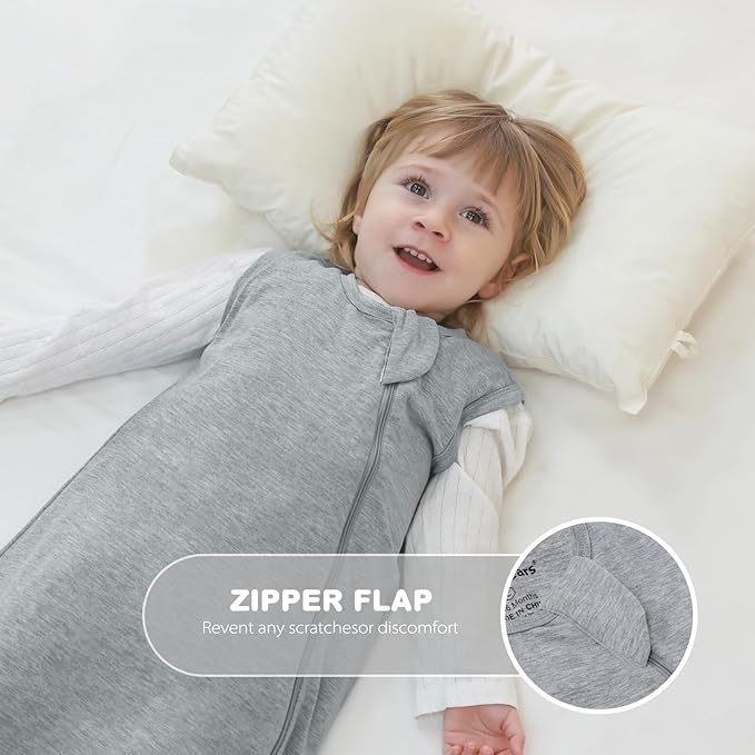 Mosebears Unisex Baby Sleep Sack 1.0 TOG, Supersoft Rayon Made from Bamboo Wearable Blanket with 2-Way Zipper (Grey,0-6 Months)
