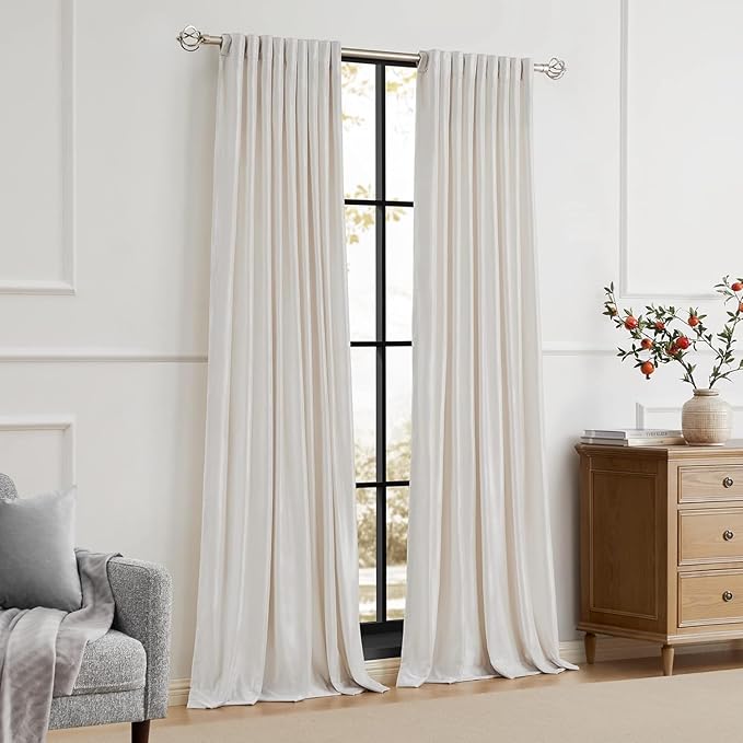 PRIMROSE Cream Ivory Curtains 102 inch for Living Room,2 Panels Drapes Blackout Rod Pocket Back Tab Window Treatment Room Darkening Thick Decorative Curtains for Bedroom