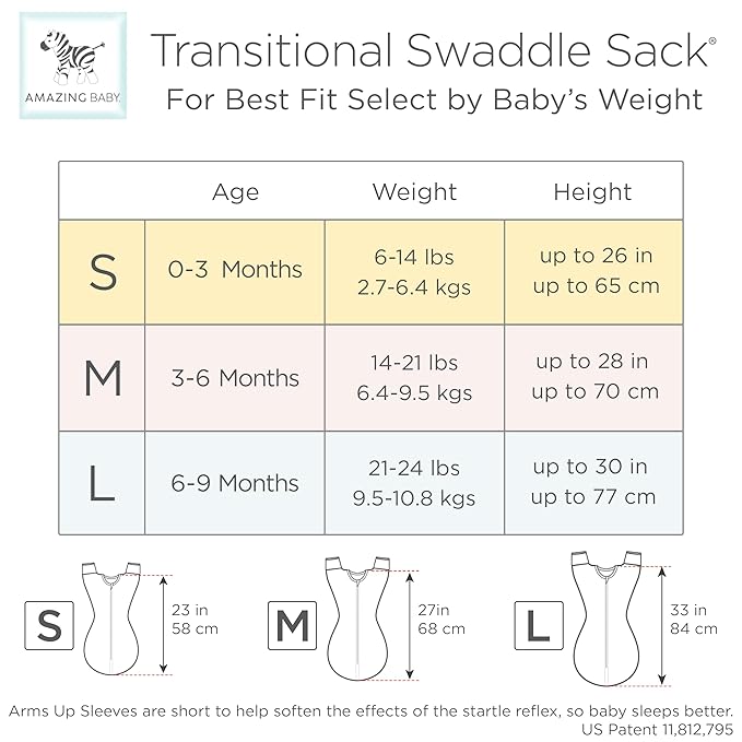 Amazing Baby Transitional Swaddle Sack, Arms Up Half-Length Sleeves & Mitten Cuffs, Swaddle for Newborn Transition to Baby Sleep Sack Wearable Blanket, Medium, 3-6 month, 14-21 lb, Pink Tiny Bows