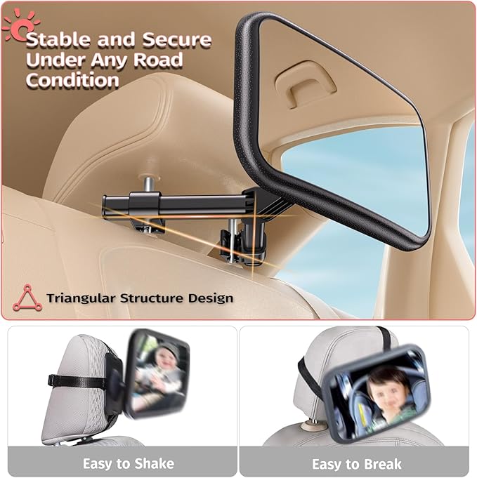 Baby Car Mirror for Car Seat Safely Mirror Hook Clip Design for Rear Facing Infant Newborn 360° Rotation Baby Backseat Mirror with Wide Clear View, Shatterproof, Easy Install Baby Essentials