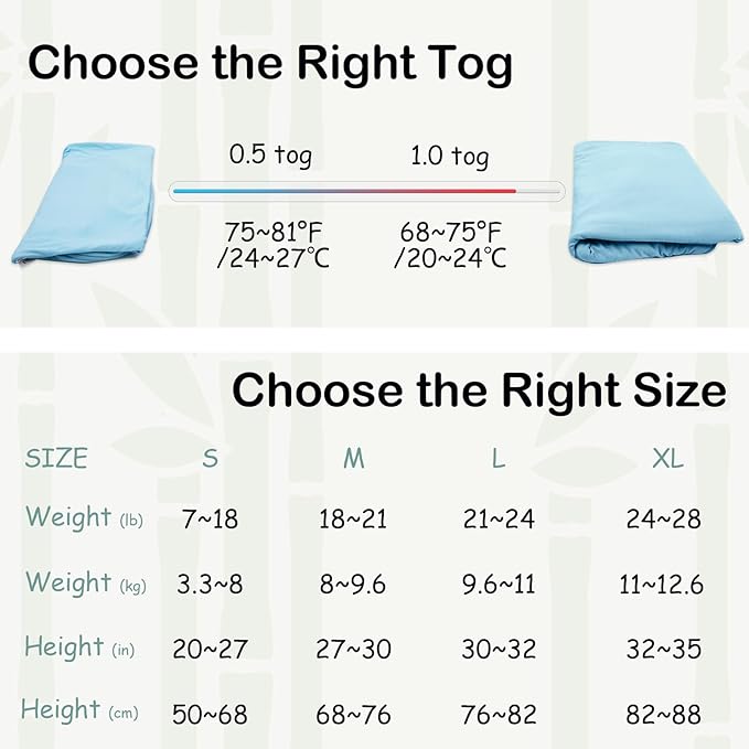 Supersoft Rayon Made from Bamboo Sleep Sack 6-12 Months 0.5 Tog Lightweight Toddler Sleep Sack Baby Wearable Blanket with 2-Way Zipper Summer Unisex Sleeping Bag for Babies - Blue
