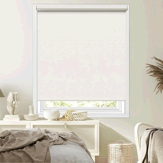 Cordless Roller Shades Blackout Blinds for Windows Room Darkening Rolled Up Shades with Spring System, UV Protection Window Shades Door Blinds for Home and Office (White, 33" W x 72" H)