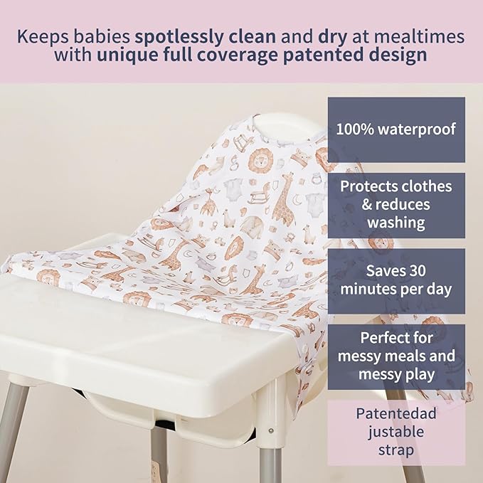 CoolaPeach Long Sleeve Baby Bib - Mess-Proof Feeding Bibs for Babies - Adjustable, Waterproof, and Highchair/Table Attachment