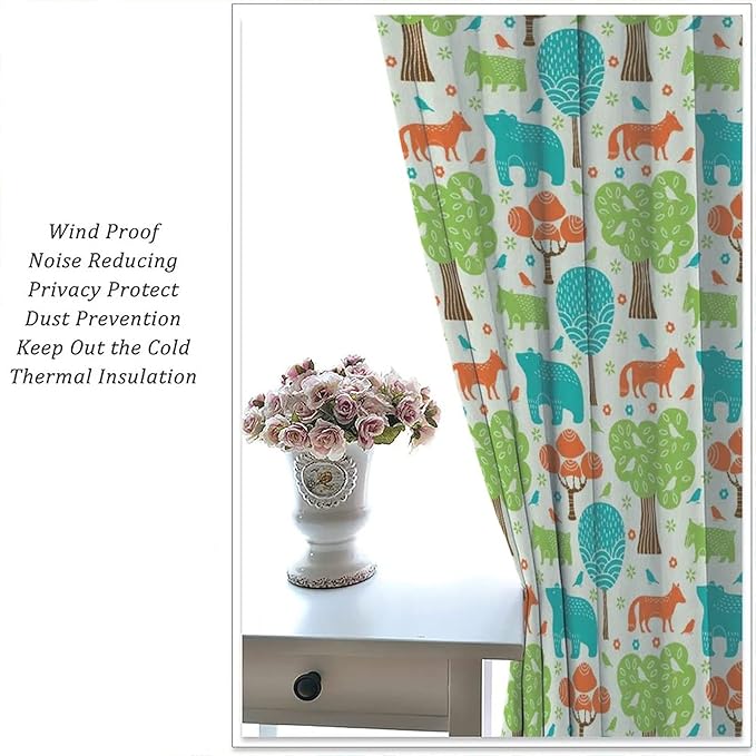 Blackout Curtains for Kids Room Thermal Curtains for Bedroom Animal Zoo Cartoon Print Curtain Panels Baby Nursery Cartoon Trees Forest Animals 42x63inch(107x160cm)