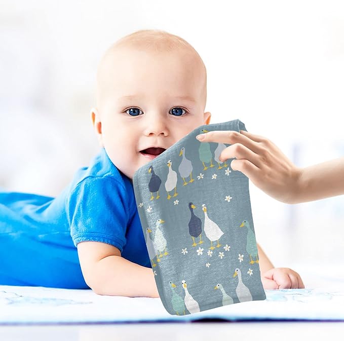 vvfelixl Baby Washcloths Cotton Funny Gooses Baby Muslin Washcloths Soft Baby Face Towel for Newborn Infants, 11.8 X 11.8 Inch, 5 Pack Blue