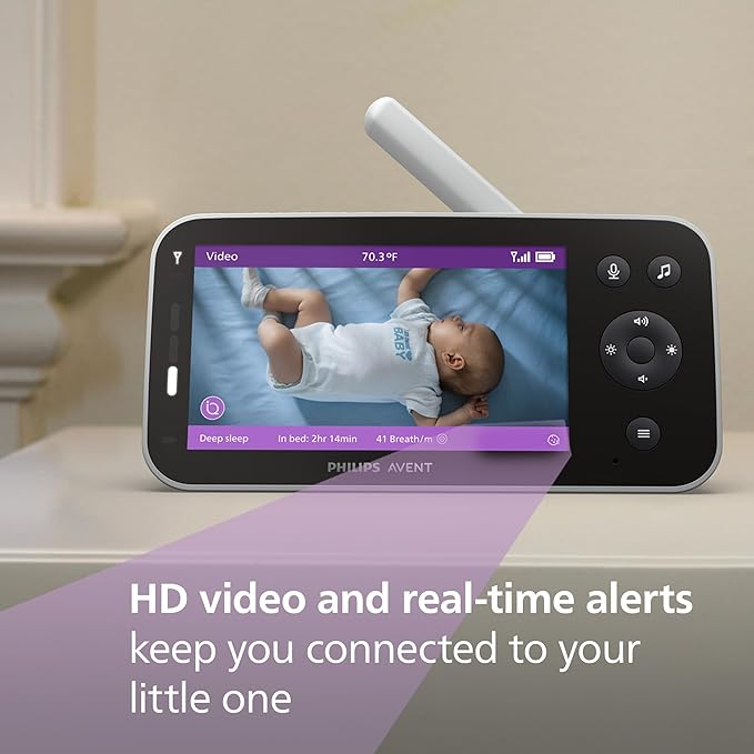 Philips Avent Premium Connected Baby Monitor, Smart Baby Monitor with App, 1080p Camera, SenseIQ Sleep & Breathing Motion Tracking, Cry Detection & Translation, Two-Way Audio, Night Vision, SCD973/37