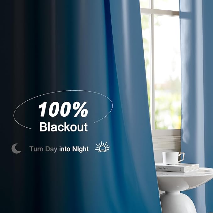 NICETOWN Vintage Blue Full Blackout Curtains, 2 Panels of 52x84 Inch, Thermal Insulated & Energy Efficient Window Treatment, Shading Draperies for Bedroom, Living Room, Rod Pocket Back Tab