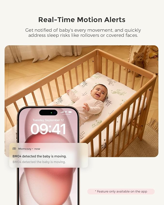 Momcozy BM04 Smart WiFi Baby Monitor with 2 Cameras, 5" 1080P Split Screen Video Baby Monitor with Camera and Audio, Motion Detection, Electric Fence, Clear Night Vision, 2-Way Audio, 5000mAh Battery