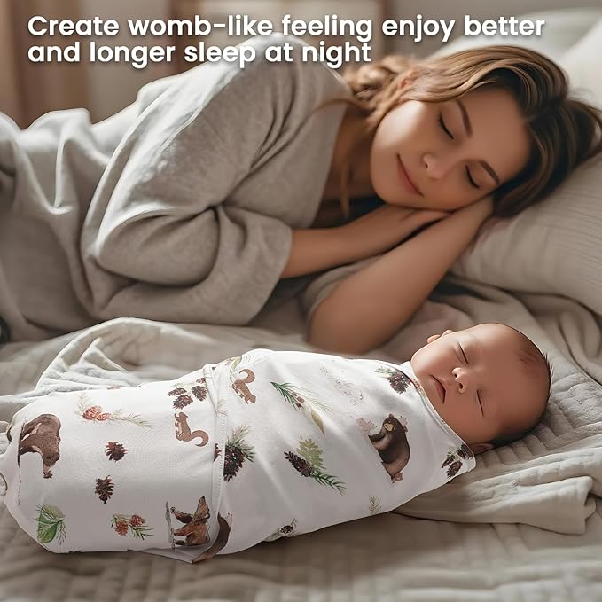 david's kids 100% Cotton 3 Pack Baby Swaddle Wrap for 0-3 Months, Soft Breathable Swaddle Blanket for Newborn Infant, Adjustable Baby Wrap Sleep Sacks for Boys Girls, Newborn Essentials, Woodland