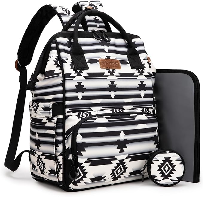 Montana West Wrangler Diaper Bag Backpack Aztec Travel Backpack Purses Western Multi-Function Baby Bags for Mom with Waterproof Insulated Pockets