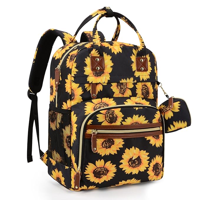 Tuwubi Diaper Bag Backpack, Baby Essentials Travel Tote Bag, Multi function Waterproof Backpacks, Travel Essentials with Stroller Straps & Pacifier Case - Sunflower