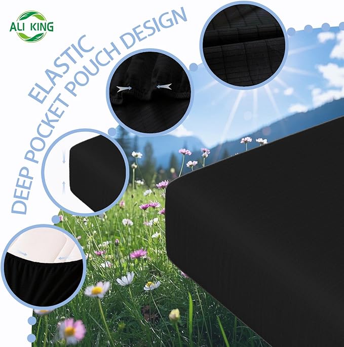 Ali King Grounding Sheets - Twin Size, Soft Cotton with Silver Fiber, 15'' Deep Pocket Earth Grounding Fitted Bed Sheets for Improved Sleep (Black, Twin 39''*75''*15'')