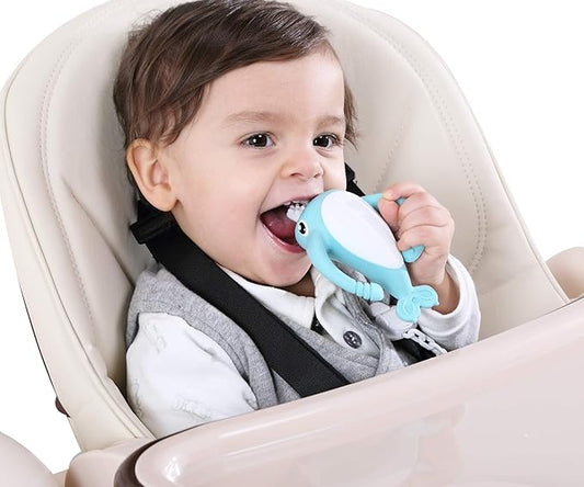Best Teething Toys for 4Months,Smily Mia Narwhal Baby Teether for 3-6 6-12M, Teething Relief Toys, Food Grade Silicone Teether Baby Toys, Sensory Toys for Teething Babies, Baby Essential, Blue